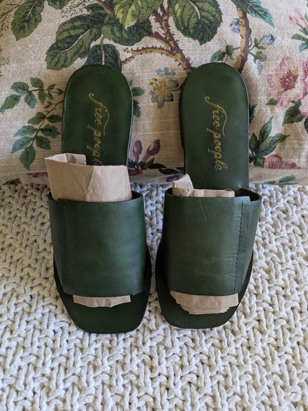 Free People Verona Green Leather Slide Sandals